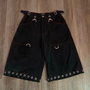 Dolls Kill Black Jean Shorts with Red Stitching